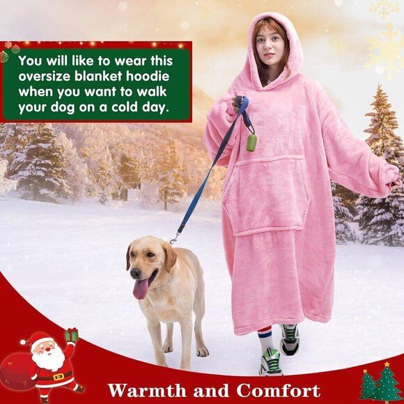 ⭐Sweat Camo Warm Bright Pink Giant Hoodie Thick Flannel Blanket with Sleeve - Picture 5 of 6